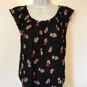 black capped sleeved blouse w/ pink floral print